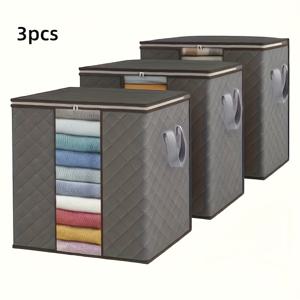 TEMU 3개 대용량 접이식 패브릭 수납 상자 (플립 뚜껑 및 손잡이 포함), 옷장, 침실, 기숙사, 캠핑, 침대 밑 수납에 적합한 튼튼한 부직포 원단 정리함