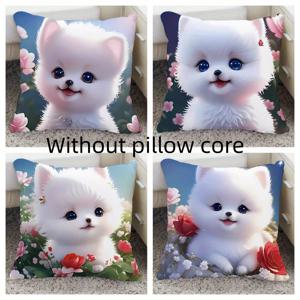TEMU 4개, 귀여운 강아지 장미 꽃, 플러시 프린트 베개 커버, 베개 코어 없음, 지퍼 클로저, 기계 세척 가능, 폴리에스터, 현대 스타일, 다양한 방 유형