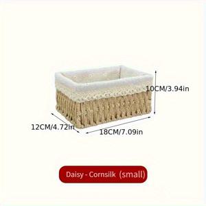 TEMU 수제 뜨개질 수납 바구니, 탈착식 레이스 안감 라탄 데스크탑 수납 바구니, 화장품 보관에 적합, 수공예 수납 바구니, 데스크탑 서랍 수납, 선물 바구니, 실내 장식, 선반 바구니, 스타일 라탄 수납 바구니