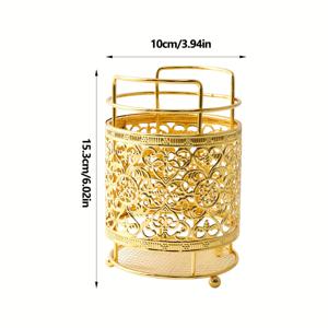 TEMU 철제 아트 식기 튜브 - 금속 주방 도구 정리대, 커피 캡슐 보관 랙, 펜 및 문구류 정리 수납함 - 젓가락, 숟가락, 계란 거품기용 적합 | 내구성 있는 레스토랑 라운드 실린더 스토리지, 중공 디자인 데스크탑 장식 선반