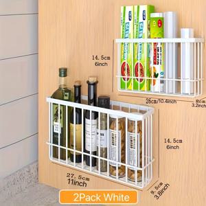 TEMU 1개/2개의 식품용 필름 보관 바구니, 주방 정리 선반, 냉장고 측면 장착형 주방 종이 정리 및 보관 랙, 실용적인 냉장고 정리함, 냉장고 옆에 있는 양념 랙, 주방 조직 및 보관 가제트, 초호 탄