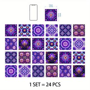 TEMU 벽면용 24개 자체 접착 보라색 모로칸 스타일 타일, 간편한 떼어내고 붙이는 방수 벽 스티커 (거실, 주방, 침실, 계단 스티커 및 가정용 벽 장식)