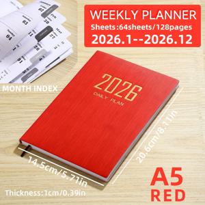 TEMU 1 A5 크기 2026 일간 플래너, 128 페이지 - PU 커버가 있는 얇은 주간 플래너, 개인 정보 섹션, 월간 및 주간 캘린더, 365일 일간 계획, 이상적인 크리스마스, 추수감사절, 생일 선물, 사무용품 | 현대 플래너 | 내구성 있는 커버