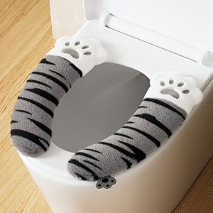 TEMU 귀여운 만화 호랑이 발바닥 프린트 접착식 화장실 좌석 쿠션 - 초소프트 마이크로파이버 미끄럼방지 욕실 스티커, 사계절용 홈 토일렛 장식, 편안한 착석감, 기발한 디자인의 플러시 질감