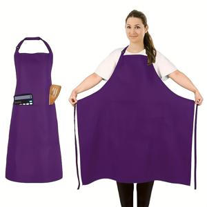 TEMU 포켓이 있는 플러스 사이즈 89cm 조절 가능한 앞치마 - 내구성 있는 폴리에스터 긴 비브 디자인, 목 & 허리 스트랩 조절 가능, 추수감사절 및 휴일 요리용 솔리드 컬러 기능적 주방 앞치마, 슬림한 디자인, 오래가는 소재, 전문 셰프를 위한 완벽한 선택