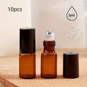 TEMU 10개 1ml/0.034oz, 3ml/0.101oz 아멜라스 유리 롤러 병, 흰색 캡이 있는 재사용 가능한 필수 오일 및 향수 디스펜서, 여행 및 가정용으로 완벽한 여행용 롤러 병 | 원형 유리 용기 | 내구성 있는 유리 재질, 필수 오일 디스펜서