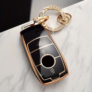 TEMU 벤츠 자동차 키 커버에 적합, 모델 A, C, E, S, CLA, CLS, GLA, GLC260, GLE450, GL, GLS, G-Class 등에 적합. 고품질 TPU 소재로 제작, 부드럽고 내구성이 뛰어나, 디자인과 세련된 금색 트림이 특징으로, 키의 전체적인 질감을 향상시킵니다.