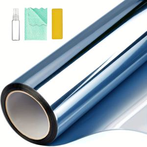 TEMU 4개 세트 창문 프라이버시 필름, 주간 일방향 거울 효과, 열차단 및 보호, 비닐 스티커, 햇빛 차단 유리문 커버 반사형, 설치 도구 3종 포함