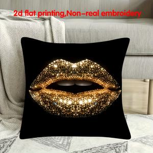 TEMU 1pc 고급 금빛 글리터 립 프린트 장식용 베개 커버 - 17.7