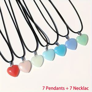 TEMU 14개 야광 스톤 하트 펜던트, 대량 멀티컬러 빛나는 보석 하트 참, 블랙 조절 가능한 가죽 목걸이 코드 - 목걸이, 귀걸이, 팔찌 주얼리 제작 용품, 패션 주얼리 액세서리