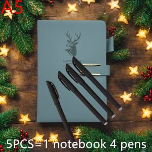 TEMU 5개 세트, A5 인조 가죽 노트 1개 + 펜 4개 포함, 버클 잠금, 160페이지 - 초고급 부드러운 표면, 가정, 사무실 및 학습용 격자 페이퍼