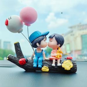 TEMU 남아 여아를 위한 차량용 센터 콘솔 장식을 위한 파란색과 회색 커플 디자인, 하트 모양 풍선, 나무 줄기 개미 밴드가 특징인 3피스 세트.