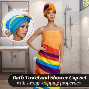 TEMU 2개입 극세사 타월 세트 (헤어 랩 포함) - 부드럽고 빠른 건조, 슬림하고 곱슬머리 여성에게 편안함, 안전한 랩 디자인, 생생한 패턴, 사각형 모양, 폴리에스터, 워시 클로스