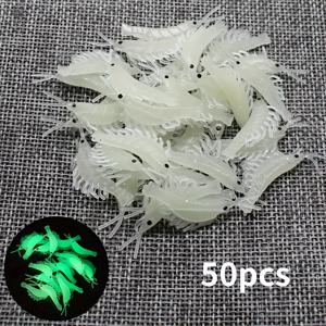 TEMU 50개 초밝은 야광 바이오닉 새우 미끼 - 야간 및 겨울 낚시용 강화된 가시성 화이트 PP 소프트 루어 - 베스, 월아이, 송어, 크래피용 내구성 아이스 낚시용품