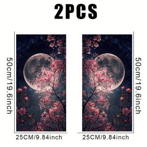 TEMU 2개 세트 - 사쿠라 & 달이 그려진 B필러용 PVC 차량창문 스티커, 자체접착식 이동식 글리터 비닐데칼 (핑크색 사쿠라와 밤하늘 디자인), 쉽게 붙이고 떼는 방식의 일회용 DIY 장식품. 잔여물 없음! 우아한 카 액세서리, 벽·창문·홈 데코에 완벽