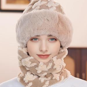 TEMU 겨울 패션 다용도 여성용 체크무늬 이중 레이어 두꺼운 넥 게이터 마스크 일체형 모자, 방풍 보온 기능