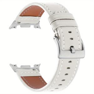 TEMU 스타일리시하고 내구성 있는 합성 가죽 스트랩, 삼성 8 호환 - 우아한 브라운 & 화이트 디자인, 남녀 공용 완벽한 선물, 안전한 착용감, 편안한 착용감, 일상 액세서리, 세련된 시계줄, 고품질 소재, 남성용 시계줄, 시계줄