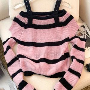 TEMU 여성용 하이스트레치 튜닉 탑 - 오프숄더/원숄더 보트넥 튜닉, 블랙 & 핑크 핑크 베이스, 화이트 파이핑 & 러플드 헴 - 겨울철 따뜻함, 핸드워시 가능한 레이어링 또는 단독 아웃핏 (캐주얼에서 세미포멀) - 시크한 스웨터, 블랙 & 화이트 , 탄력 있는 커프 & 헴, 루즈핏, 핑크 & 블랙 컬러 블록 디자인