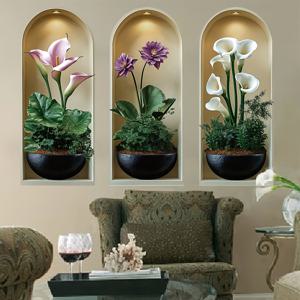 TEMU 3개 리얼한 아치 니시 블랙 화분 및 민들레 플로럴 벽 스티커, 모던 장식 데칼, 거실, 침실, 서재, 욕실 배경 벽 장식용 자가 접착 재사용 가능, 인테리어, 벽장식 인테리어, 벽지 스티커, 타일스티커, 스티커 꾸미기, 욕실스티커, 포인트벽지스티커, 붙이는벽지