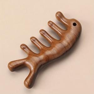 TEMU 1개 천연 백단향 두피 마사지 빗 - 넓은 이빨 헤어 브러시, 침압 노드 포함, 전통 중국 TCM, 헤어 케어 & (고체 나무, 이상적인 선물)