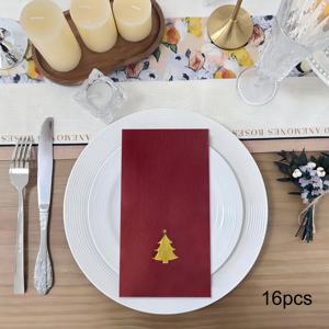 TEMU 16개 크리스마스 트리 패턴 골드 포일 버건디 린넨 냅킨, 두꺼운 일회용 두꺼운 컬러풀 손수건, 21.5*10cm, 8.46*3.94인치 길이 스트립, 파티 및 이벤트, 결혼식, 크리스마스 및 축하 디자인에 적합, 꽃냅킨, 작은냅킨, 예쁜 냅킨, 휴지, 냅킨 종이, 티슈