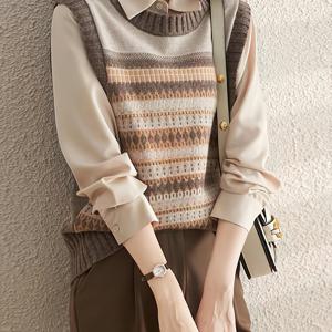 TEMU 초가을 신상 여성 조끼, 루즈핏 풀오버 스웨터 조끼, 스타일리시한 민소매 청춘 디자인, 인기 니트웨어