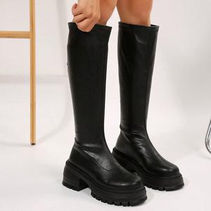 TEMU JJ 여성용 우아한 두꺼운 밑창 무릎 높이 부츠 - 라운드 토, 지퍼 클로저, 고무 밑창 & 패브릭 - 웨딩, 파티, 정장 이벤트용 성숙한 여성을 위한 부츠|웨딩슈즈