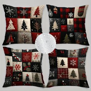 TEMU 빈티지 패치워크 스타일 크리스마스 베개 커버 4pcs, 따뜻한 축제 분위기 연출, 50cm * 50cm, 현관, 테라스, 소파, 거실, 소파 허리 지지 커버 (베개 코어 제외), 패셔너블 소파 베개 커버