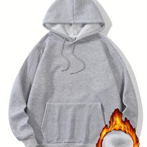 TEMU 남성용 헤비웨이트 후드 스웨트셔츠 - 두꺼운 겨울 따뜻함, 조절 가능한 드로스트링 후드 & 캥거루 포켓, 레터링 SOLID, 루즈핏 캐주얼 풀오버 후드티 (가을/겨울용), 스웨터 후드티