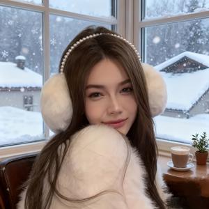 TEMU 1개 여성용 가을-겨울 인조 밍크 플러시 귀마개 | 진주 디자인, 패셔너블한 파티 헤드기어, 따뜻한 겨울 야외복, 핏되는 원단, 손세탁만 가능