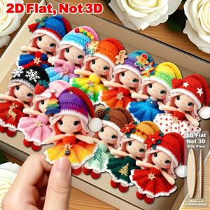 TEMU 2D 플랫 - 12개 우아한 소녀 장식품 | 크리스마스 파티 답례품, 발렌타인데이 결혼식 장식, 독특한 디자인 트리 탑퍼 펜던트, 선물 태그, 크리스마스, 새해, 카니발에 적합, 제조 제품, 행잉 스타일