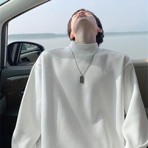 TEMU 남성용 280g 양면 독일 플란넬 보온 베이스 레이어/체온 조절 셔츠 - 겨울용 하이넥 긴팔 오버사이즈 티셔츠, 캐주얼 레이어링 탑, 내복 또는 외복, 브랜드 프린트 디자인 (세탁기 사용 가능)