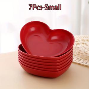 TEMU 7피스, 파티 레드 로맨틱 러브 플레이트, 스낵 감자칩 과일 디저트 케이크 접시, 이탈리안 파스타 플레이트, 웨딩 및 결혼식 용품 주문, 페스티벌 파티 활동
