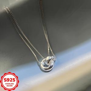 TEMU 실버 인터로킹 펜던트 더블 레이어 여성용 목걸이, 니치 라이트 럭셔리 초커