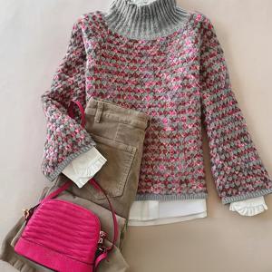 TEMU 여성용 우아한 하이넥 그라데이션 스웨터 - 부드러운 겨울 풀오버 옴브레 컬러 블록 (/// 컬러) | 데일리 웨어용 포근한 캐주얼 스웨터, 적당한 신축성 | 손세탁/드라이클리닝 | 재고 있음