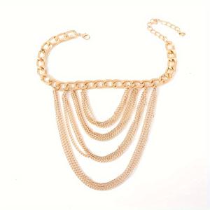 TEMU 내구성 있는 빌드, 고급스러운 여성용 골든톤 멀티 레이어 합금 발찌 - 하이힐용, 고급 파티 및 프롬 액세서리, 캐스케이딩 체인과 태슬이 있는 우아한 발찌|세련된 스타일|여러 레이어 발찌