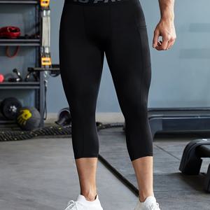 TEMU PRO 남성용 스포츠 압박 타이츠 팬츠 - 트레이닝, 피트니스, 빠른 건조, 통기성, 고탄력 러닝 스포츠 카프리