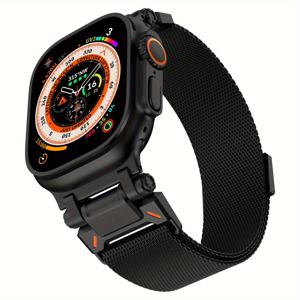 TEMU 럭셔리 메탈 자석 잠금 밴드, 애플워치용 밀라네즈 루프 퀵 릴리스, 티타늄 컬러(샴페인)/블랙/실버 메탈 스테인리스 스마트 캐주얼/라이트 럭셔리/비즈니스 스타일 스트랩, 남성/여성용, 울트라 3/2/1 (49mm), 시리즈 11/10 (46mm), S9/8/7 (45mm), S6/5/4/SE (44mm), 대형 사이즈 애플워치 호환