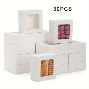 TEMU 뚜껑이 있는 투명 창문 빵 상자 30개 세트 - 쿠키, 초콜릿 딸기, 케이크 스틱용 일회용 사각 제과 상자 - 결혼식 선물, 생일 파티 간식 포장에 완벽함 (종이 재질)