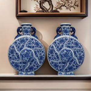 TEMU 2개 세트 수제 징덕정 도자기 화병 - 청화백자 중국 도자기 둥근 귀걸이 화병, 빈티지 원통형 화병, 홈 데코, 웨딩, 테이블 센터피스용 - 전통 수공예 선물