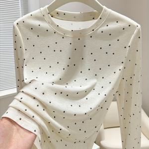 TEMU 방향성 펀드 디지털 물방울 무늬 프린트 라운드넥 루즈 롱 슬리브 여성 티셔츠