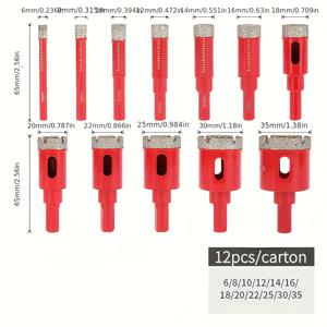 TEMU 6mm부터 35mm까지 12개 세트 팁 드릴 비트, 건식 및 습식 사용 가능, DIY 프로젝트 및 홈 리모델링에 적합한 공구 선물. 타일, 유리, 대리석, 석재 등 단단한 재료 드릴링 가능, 다양한 사이즈 제공