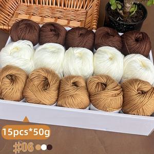 TEMU 750g, 15pcs 럭셔리 블렌드 얀 세트 - 삼색 조합 [약 750g/팩당 15볼], 소프트 라이트 베이지, 수제 얀, 담요, 스카프, 가디건, 숄 및 공예품에 적합