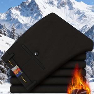 TEMU 남성용 헤비웨이트 기모 안감 바지 - 탄성 허리 밴드가 있는 두꺼운 겨울 바지, 미드 라이즈 레그 포멀 & 데일리 비즈니스 바지, 추운 날씨용 남성용 겨울 바지, 남성용 겨울 옷, 남성용 겨울 옷, 여성용 겨울 옷