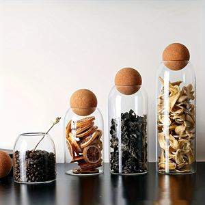 TEMU 500ml, 800ml, 1000ml, 1300ml 중동풍 향신료 보관용 병 4개 세트, 볼 플러그 라운드 커버 식품 보관용 병, 향신료, 커피, 콩류 식품에 적합한 투명 유리 용기