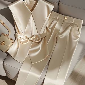 TEMU 재물 유도 디자인의 세련되고 우아한 솔리드 컬러 민소매 상의와 긴 바지 세트