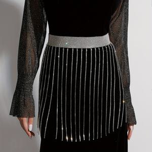 TEMU 여성 패션 반짝이는 컬러풀 무지개빛 벨트 라인스톤 천 플러스 행잉 롱 라인스톤 스트립 벨트 드레스 액세서리, 파티, 졸업 파티, 데이트, 결혼식 및 기타 장식에 적합, 원 사이즈 길이 조절 가능