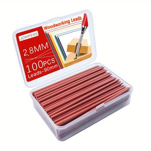 TEMU 100개의 90mm 길이, 2.8mm 두께, 2B 목공 연필 리드가 들어 있는 상자로, 목공, 건축, 엔지니어링, 제도 및 섬세한 글쓰기에 적합합니다.
