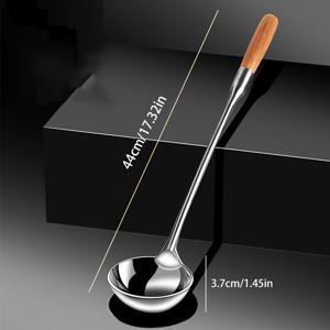 TEMU 1개 스테인리스 스틸 긴 손잡이 볶음 스푼, 네 개 또는 두 개의 주걱, 스테인리스 스틸 나무 손잡이 프라이팬 스푼 내구성 있고 청소하기 쉬운 주방 도구, 요리 및 조리용, 수프 스푼 주방 필수 가제트