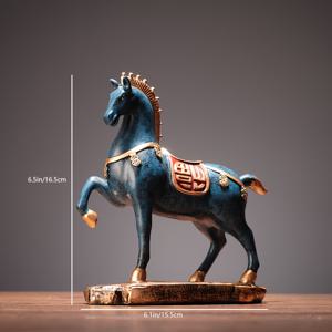 TEMU 마음에 드는 선물로 적합한 거실, 사무실 책상, 와인 캐비닛에 적합한 아름다운 손그림 청색과 금색 말 조각 - 추상 레진 장식, 금색 액센트로 마치